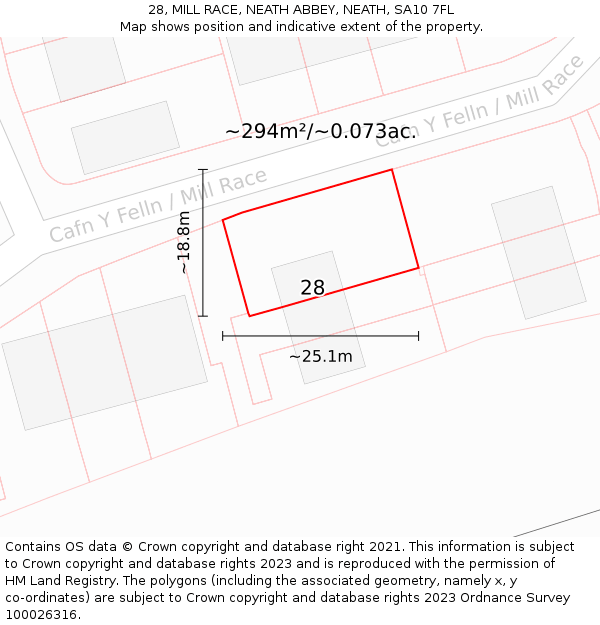 28, MILL RACE, NEATH ABBEY, NEATH, SA10 7FL: Plot and title map