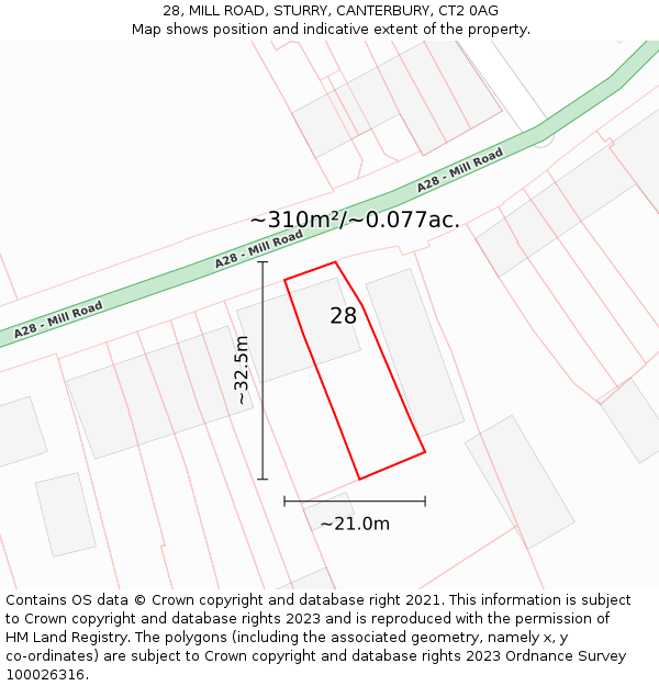 28, MILL ROAD, STURRY, CANTERBURY, CT2 0AG: Plot and title map