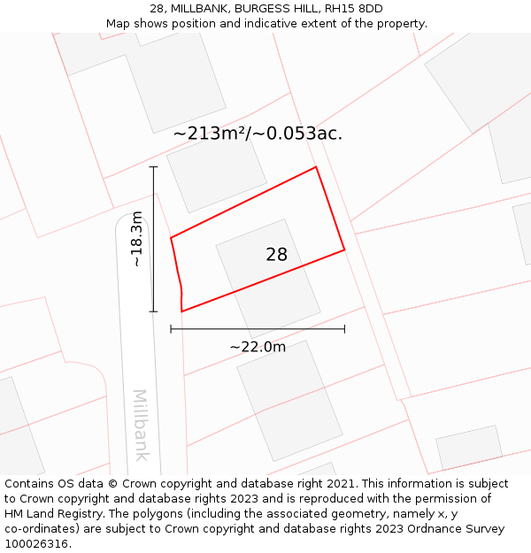 28, MILLBANK, BURGESS HILL, RH15 8DD: Plot and title map