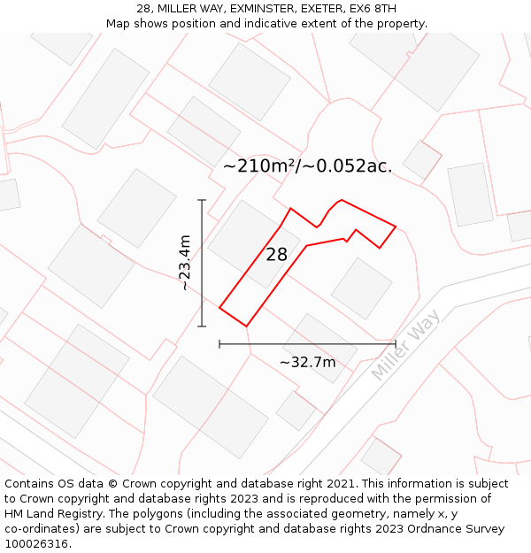 28, MILLER WAY, EXMINSTER, EXETER, EX6 8TH: Plot and title map
