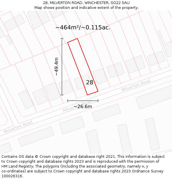 28, MILVERTON ROAD, WINCHESTER, SO22 5AU: Plot and title map