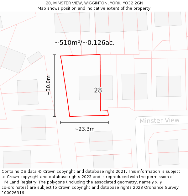 28, MINSTER VIEW, WIGGINTON, YORK, YO32 2GN: Plot and title map