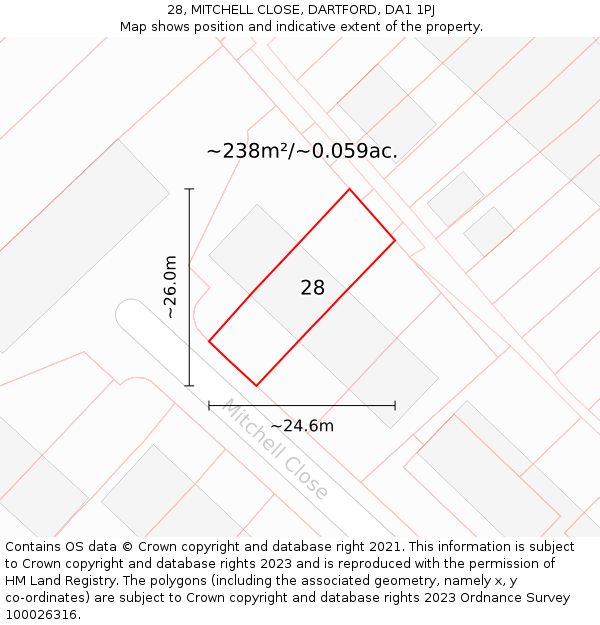 28, MITCHELL CLOSE, DARTFORD, DA1 1PJ: Plot and title map