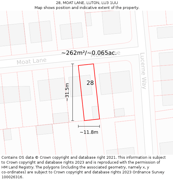 28, MOAT LANE, LUTON, LU3 1UU: Plot and title map