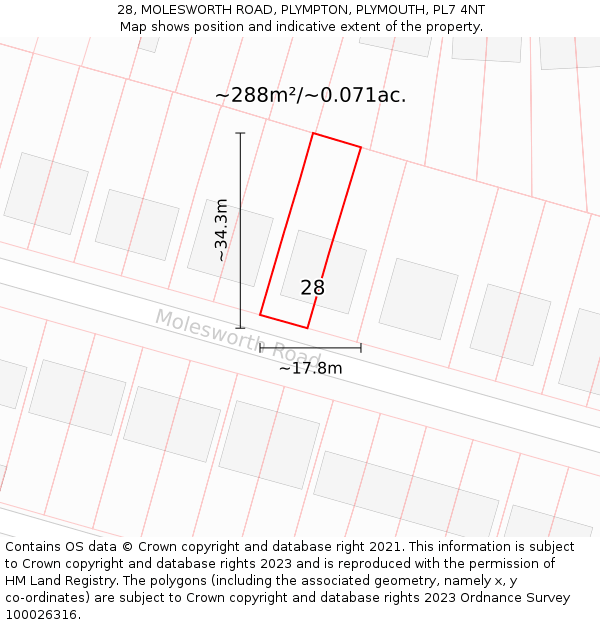 28, MOLESWORTH ROAD, PLYMPTON, PLYMOUTH, PL7 4NT: Plot and title map
