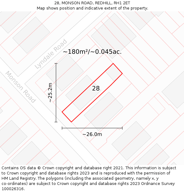 28, MONSON ROAD, REDHILL, RH1 2ET: Plot and title map