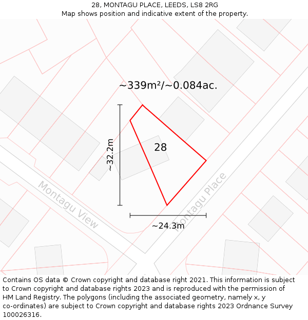 28, MONTAGU PLACE, LEEDS, LS8 2RG: Plot and title map