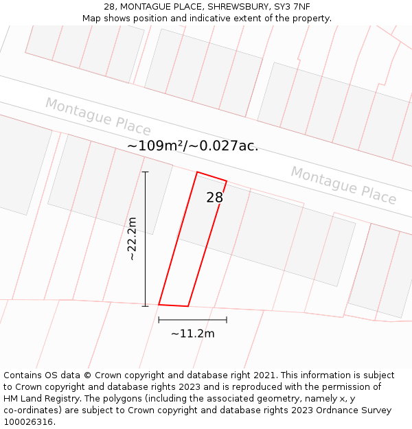 28, MONTAGUE PLACE, SHREWSBURY, SY3 7NF: Plot and title map