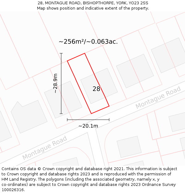 28, MONTAGUE ROAD, BISHOPTHORPE, YORK, YO23 2SS: Plot and title map