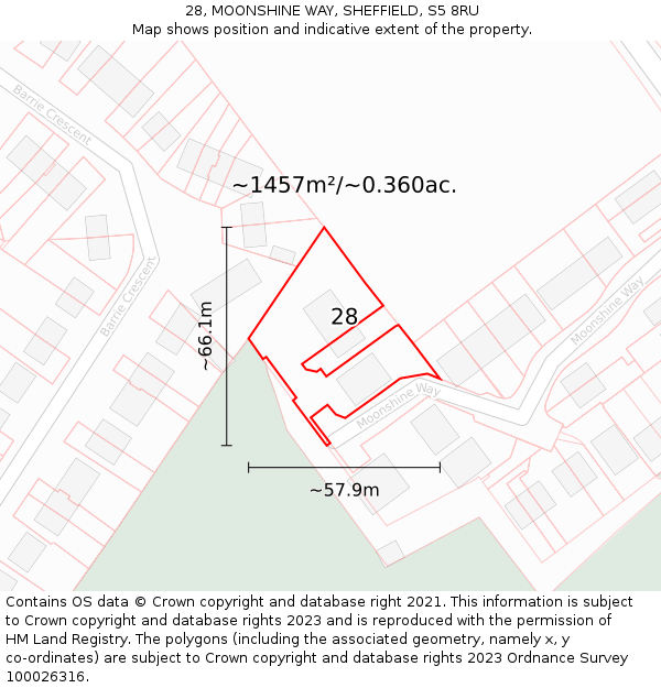 28, MOONSHINE WAY, SHEFFIELD, S5 8RU: Plot and title map