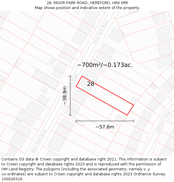 28, MOOR PARK ROAD, HEREFORD, HR4 0RR: Plot and title map