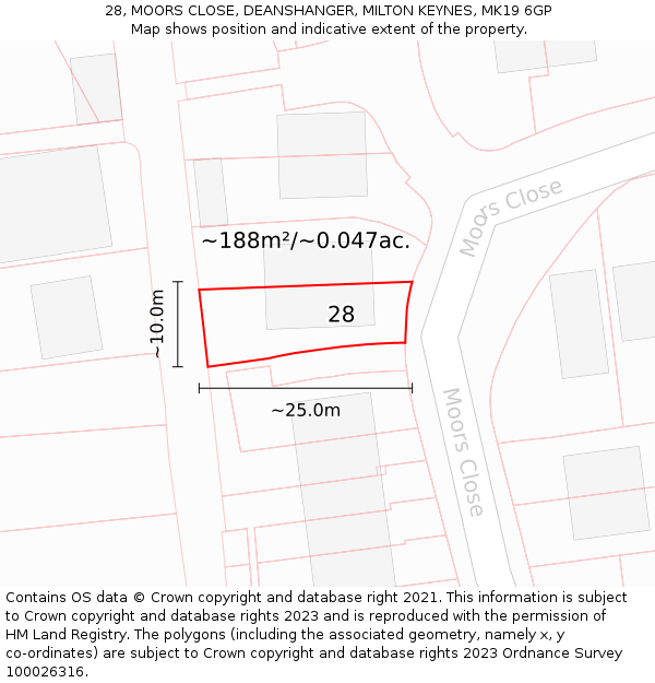 28, MOORS CLOSE, DEANSHANGER, MILTON KEYNES, MK19 6GP: Plot and title map