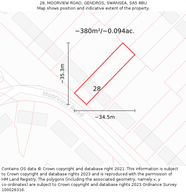 28, MOORVIEW ROAD, GENDROS, SWANSEA, SA5 8BU: Plot and title map