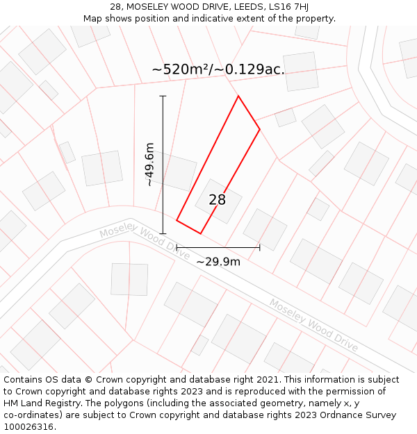 28, MOSELEY WOOD DRIVE, LEEDS, LS16 7HJ: Plot and title map