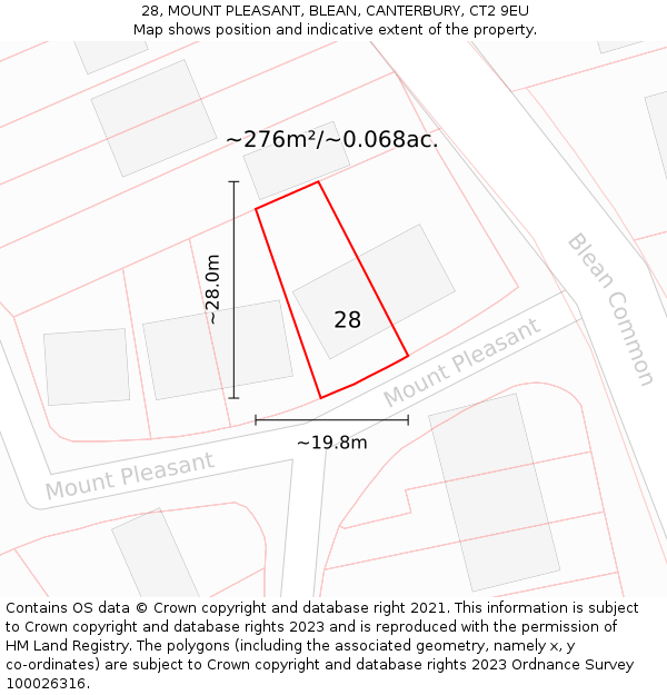 28, MOUNT PLEASANT, BLEAN, CANTERBURY, CT2 9EU: Plot and title map