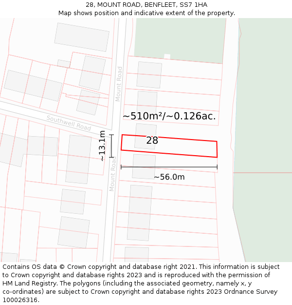 28, MOUNT ROAD, BENFLEET, SS7 1HA: Plot and title map