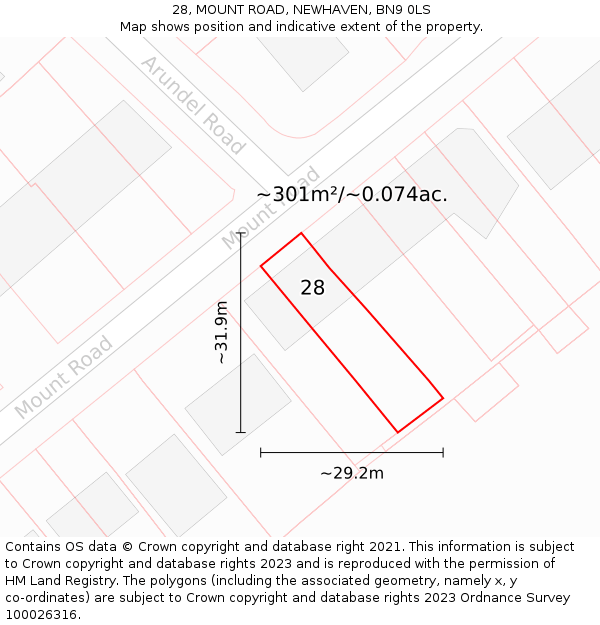 28, MOUNT ROAD, NEWHAVEN, BN9 0LS: Plot and title map