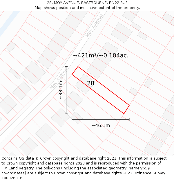 28, MOY AVENUE, EASTBOURNE, BN22 8UF: Plot and title map