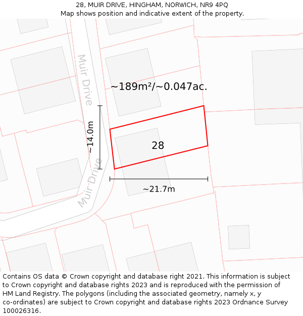 28, MUIR DRIVE, HINGHAM, NORWICH, NR9 4PQ: Plot and title map