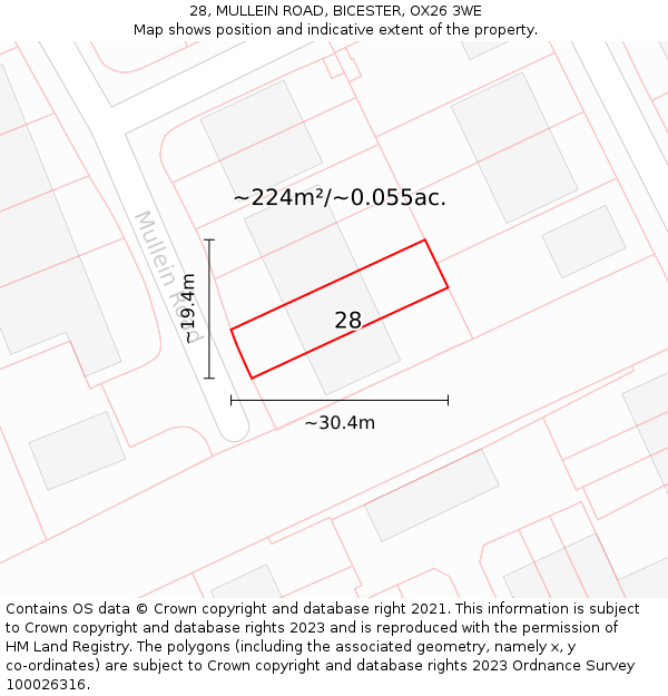 28, MULLEIN ROAD, BICESTER, OX26 3WE: Plot and title map