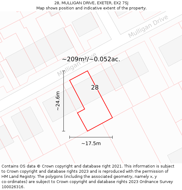 28, MULLIGAN DRIVE, EXETER, EX2 7SJ: Plot and title map