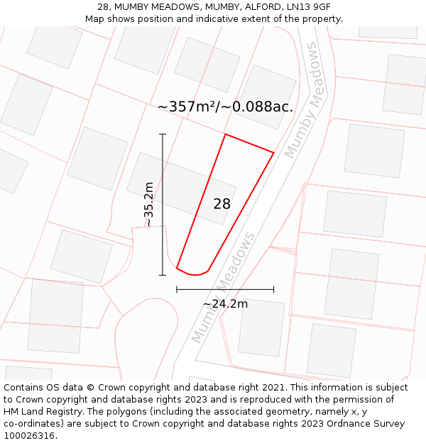 28, MUMBY MEADOWS, MUMBY, ALFORD, LN13 9GF: Plot and title map