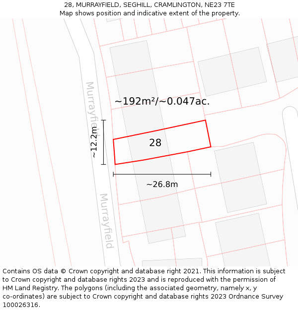 28, MURRAYFIELD, SEGHILL, CRAMLINGTON, NE23 7TE: Plot and title map