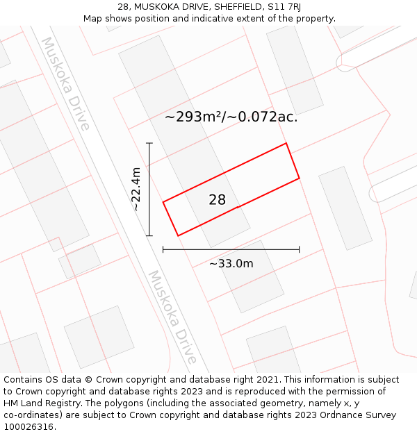 28, MUSKOKA DRIVE, SHEFFIELD, S11 7RJ: Plot and title map