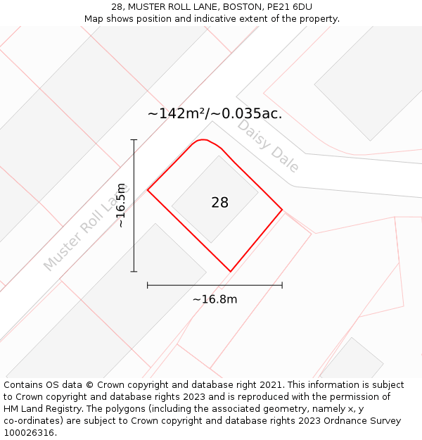 28, MUSTER ROLL LANE, BOSTON, PE21 6DU: Plot and title map