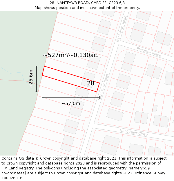 28, NANTFAWR ROAD, CARDIFF, CF23 6JR: Plot and title map