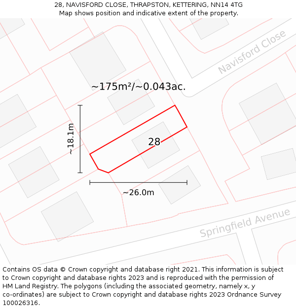 28, NAVISFORD CLOSE, THRAPSTON, KETTERING, NN14 4TG: Plot and title map