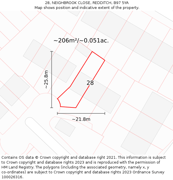 28, NEIGHBROOK CLOSE, REDDITCH, B97 5YA: Plot and title map