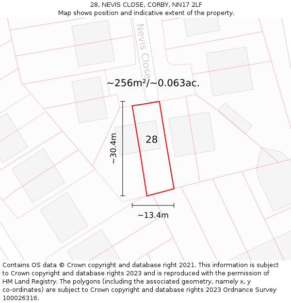 28, NEVIS CLOSE, CORBY, NN17 2LF: Plot and title map