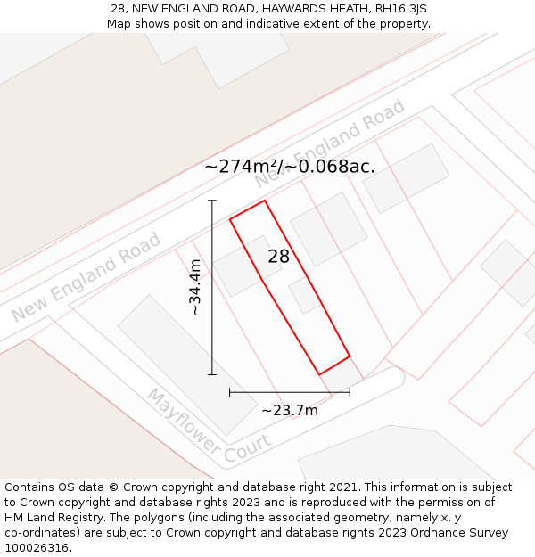 28, NEW ENGLAND ROAD, HAYWARDS HEATH, RH16 3JS: Plot and title map