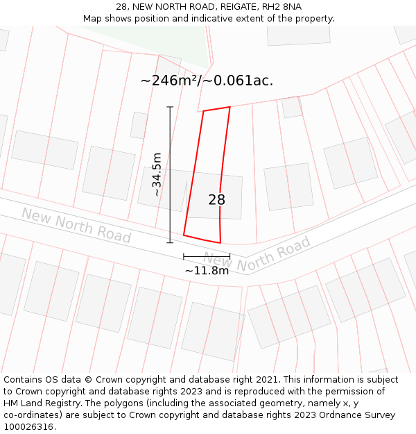 28, NEW NORTH ROAD, REIGATE, RH2 8NA: Plot and title map