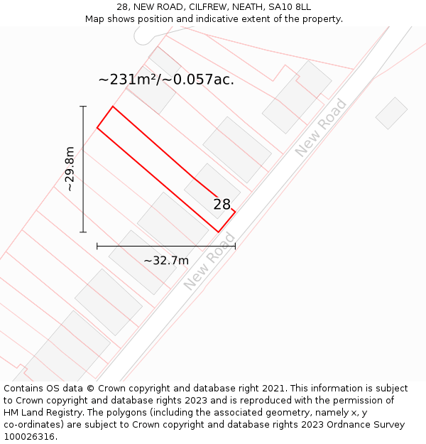 28, NEW ROAD, CILFREW, NEATH, SA10 8LL: Plot and title map
