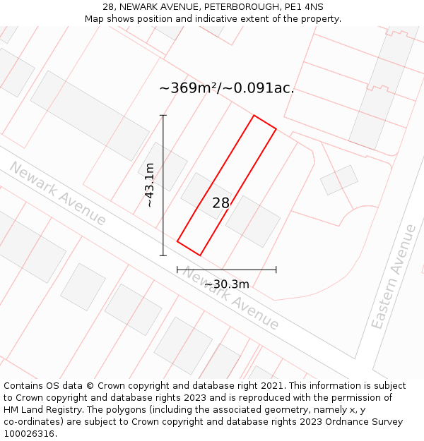 28, NEWARK AVENUE, PETERBOROUGH, PE1 4NS: Plot and title map