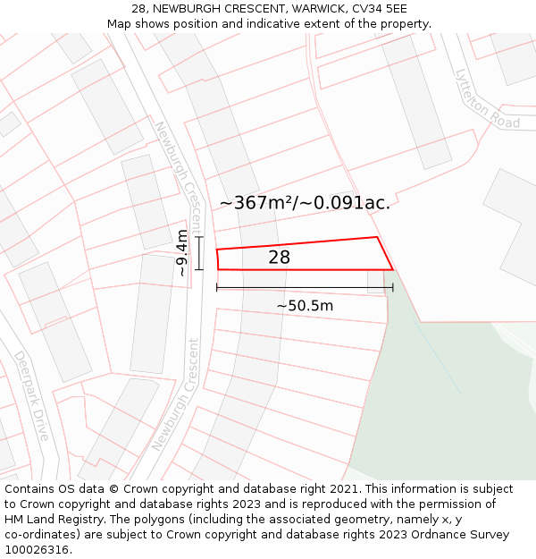 28, NEWBURGH CRESCENT, WARWICK, CV34 5EE: Plot and title map
