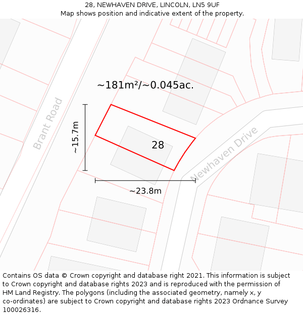 28, NEWHAVEN DRIVE, LINCOLN, LN5 9UF: Plot and title map