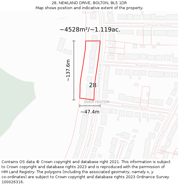 28, NEWLAND DRIVE, BOLTON, BL5 1DR: Plot and title map