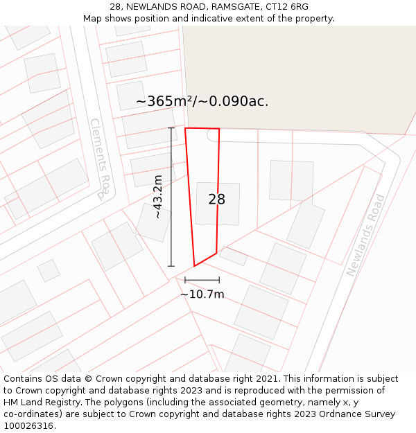 28, NEWLANDS ROAD, RAMSGATE, CT12 6RG: Plot and title map