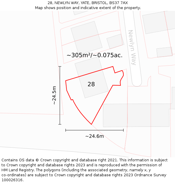 28, NEWLYN WAY, YATE, BRISTOL, BS37 7AX: Plot and title map