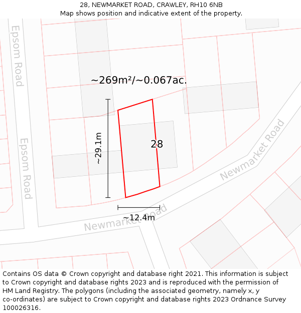 28, NEWMARKET ROAD, CRAWLEY, RH10 6NB: Plot and title map