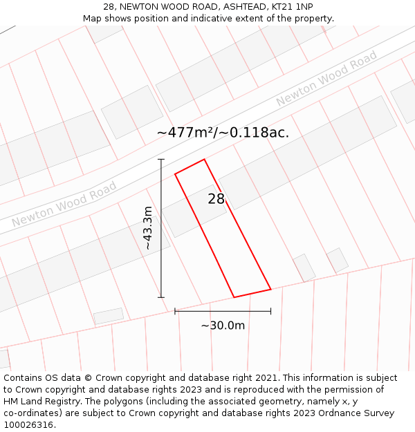 28, NEWTON WOOD ROAD, ASHTEAD, KT21 1NP: Plot and title map