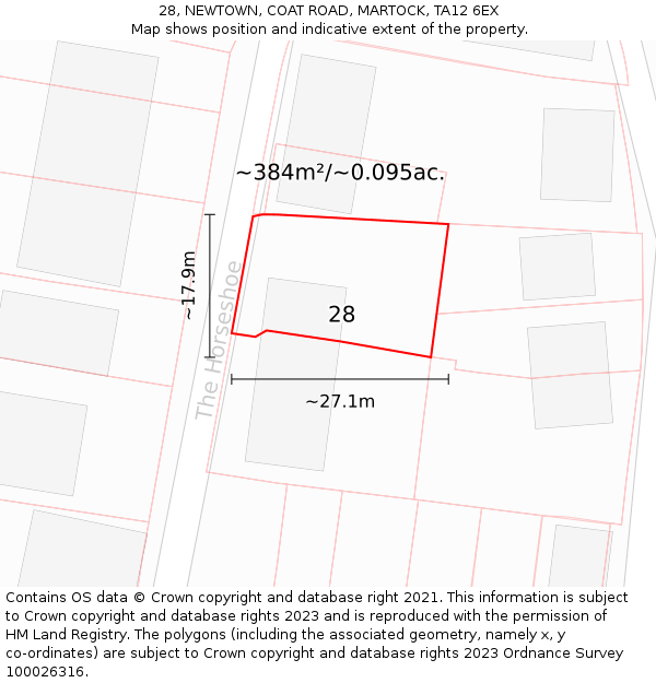 28, NEWTOWN, COAT ROAD, MARTOCK, TA12 6EX: Plot and title map