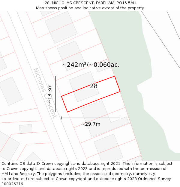 28, NICHOLAS CRESCENT, FAREHAM, PO15 5AH: Plot and title map