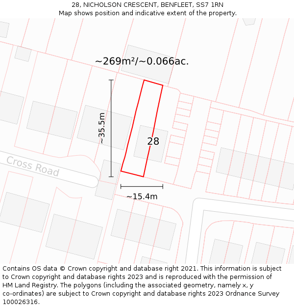 28, NICHOLSON CRESCENT, BENFLEET, SS7 1RN: Plot and title map