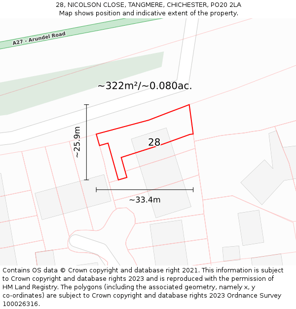 28, NICOLSON CLOSE, TANGMERE, CHICHESTER, PO20 2LA: Plot and title map