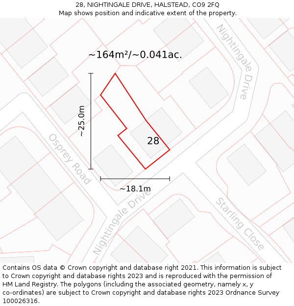 28, NIGHTINGALE DRIVE, HALSTEAD, CO9 2FQ: Plot and title map