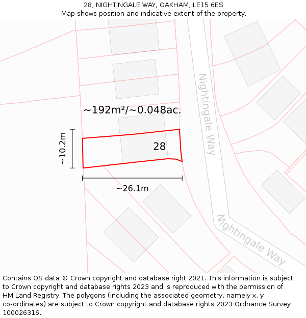 28, NIGHTINGALE WAY, OAKHAM, LE15 6ES: Plot and title map